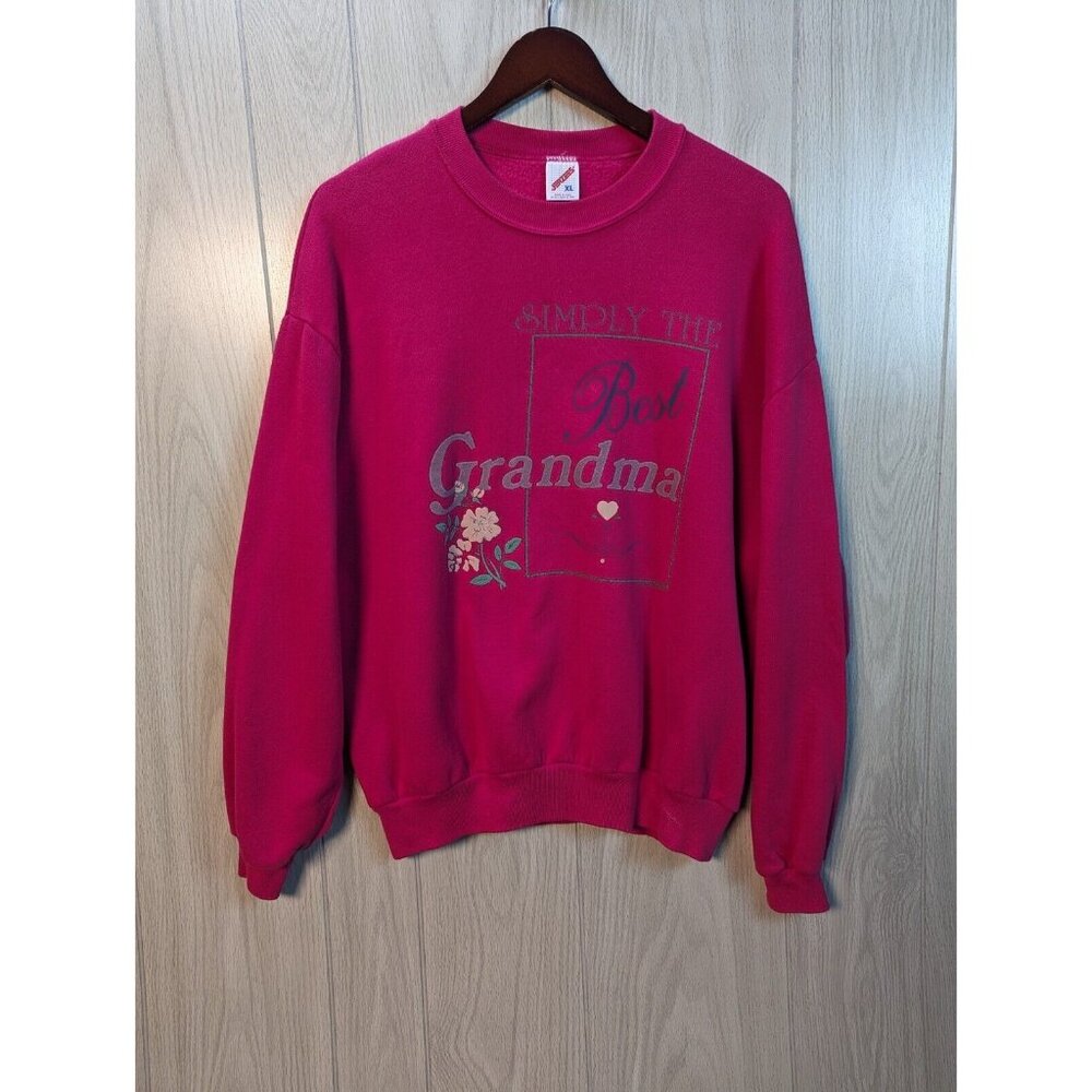 Vintage 90's Best Grandma Sweatshirt Pink Magenta Jerzees Sz XL Long Sleeve Crew